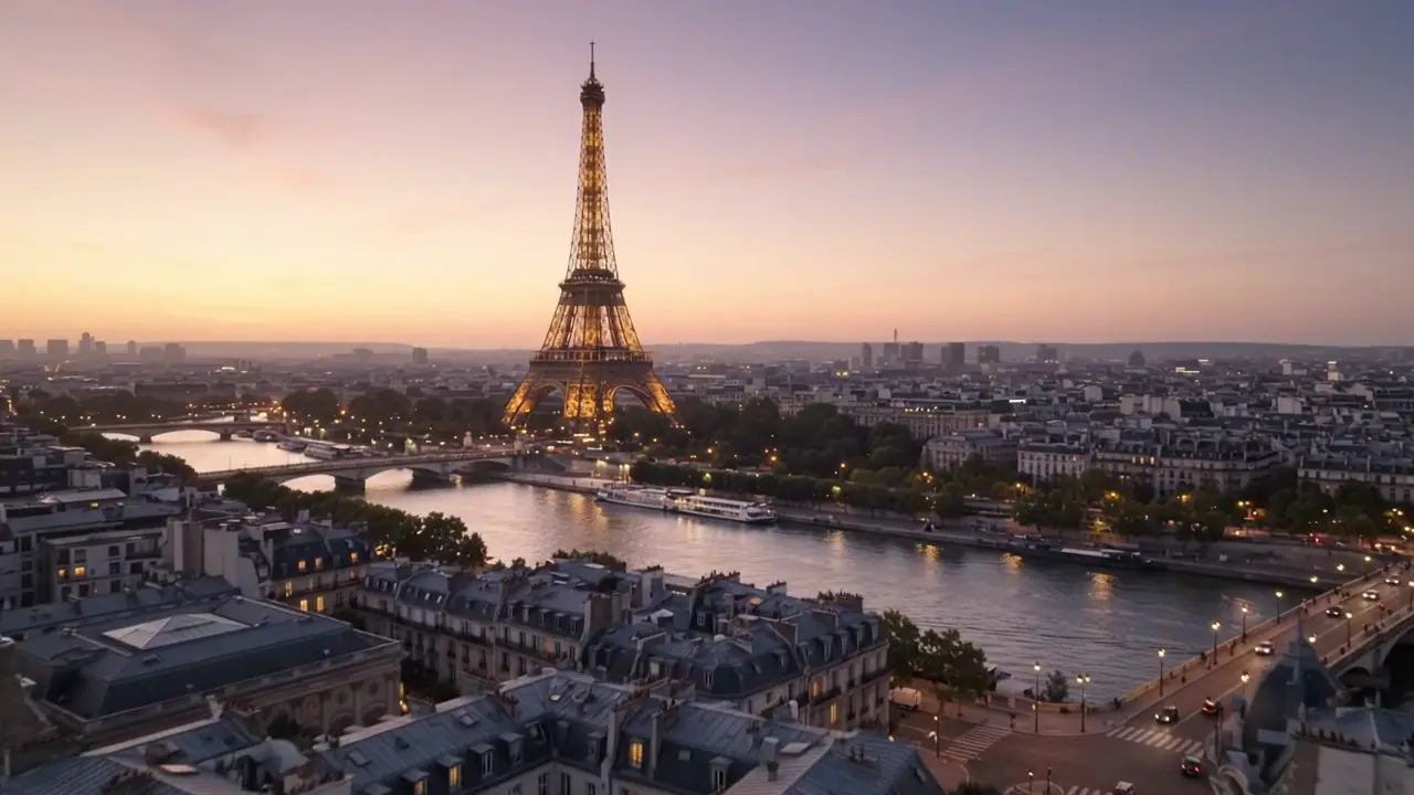 París al atardecer, con la Torre Eiffel y el Sena